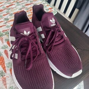 adidas Burgundy Knit Running Shoes with White Details